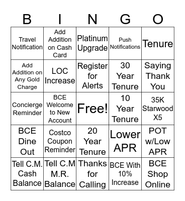Value Generator Bingo Card
