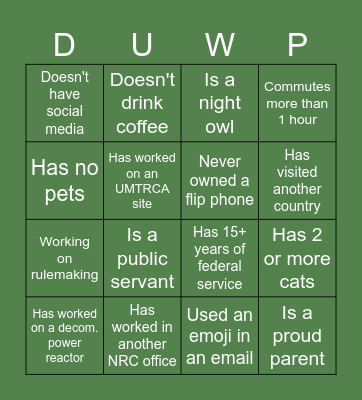 Dine and Shine: A DUWP Celebration Bingo Card
