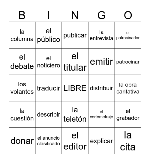 L3 Vocabulario 2.2 Bingo Card