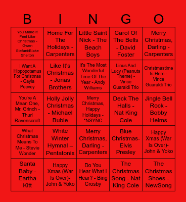 Christmas Singo Bingo Card