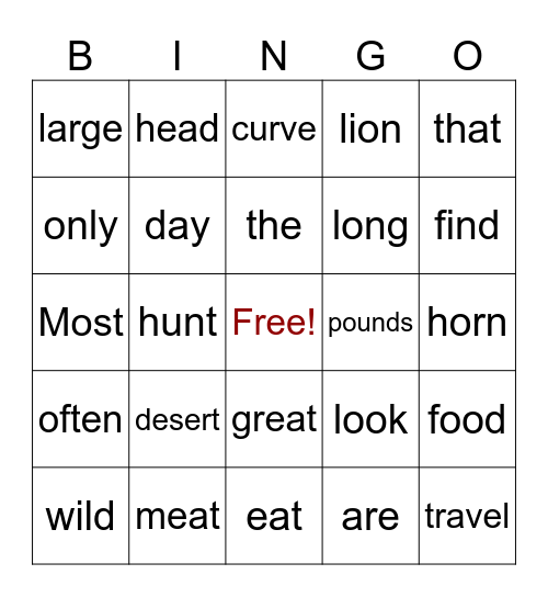 The Great Wildebeest Migration Bingo Card