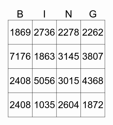 2 by 2 multiplication Bingo Card