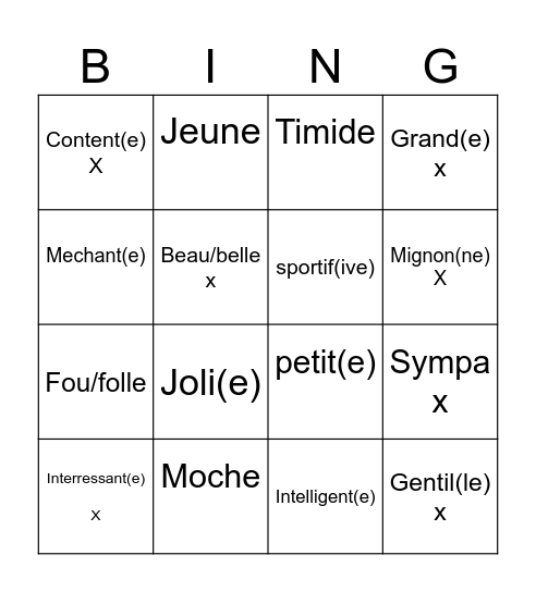 Le Bingo - Comment es-tu ?Gr Bingo Card