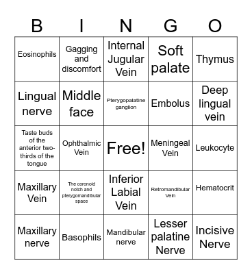 Blood and Nerve Bingo Card
