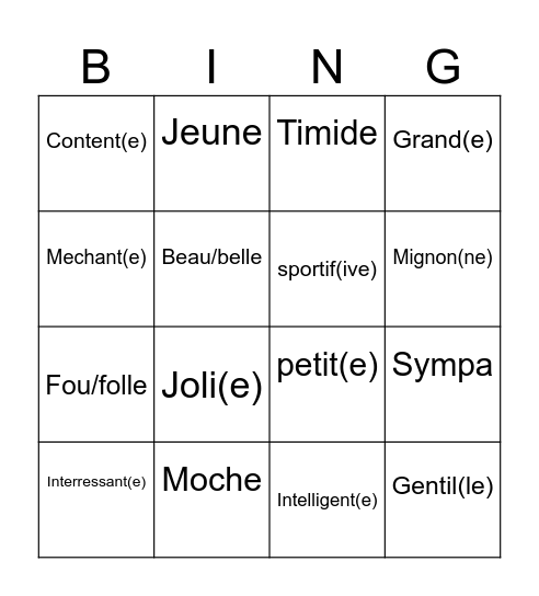 Le Bingo - Comment es-tu ?Gr Bingo Card
