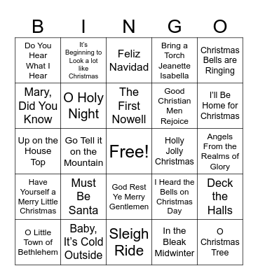 Christmas Songs Bingo Card