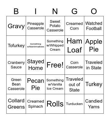 RC Thanksgiving Bingo Card