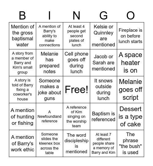 Barry Bingo Card