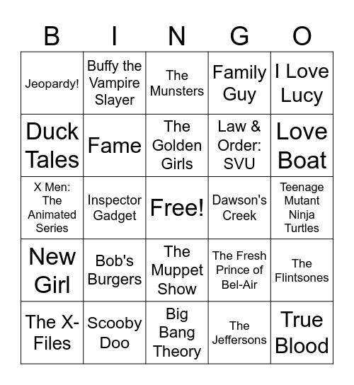 TV Themes 008 Bingo Card