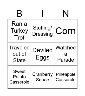 RC Thanksgiving Bingo Card