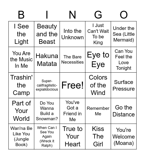 Disney Bingo 03 Bingo Card