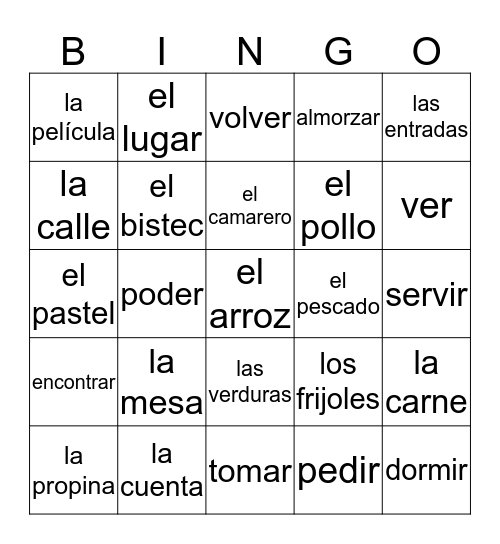 Span I Vocab 4.2 Bingo Card