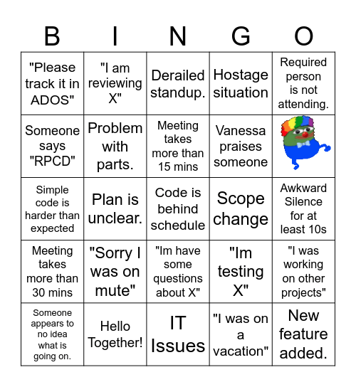 Daily "Standup" Bingo Card