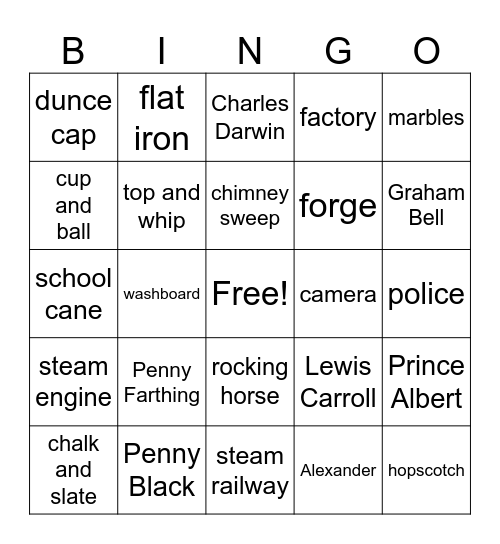 Victorian Vocabulary Bingo Card