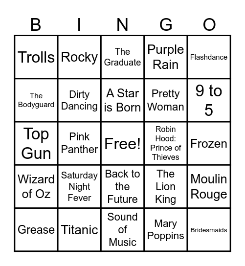 Famous Movie Songs Bingo Card