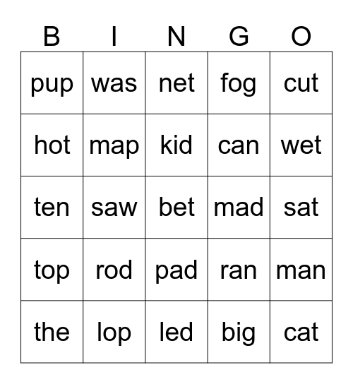 Kinsey's Spelling Bingo Card