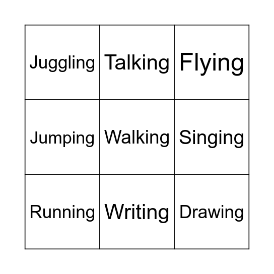 Actions Bingo Card