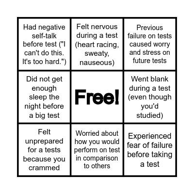 Test Anxiety Bingo! Bingo Card