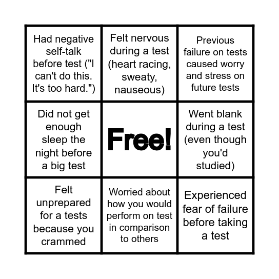 Test Anxiety Bingo! Bingo Card