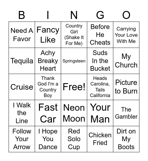 Maddy's Country Bingo #1 Bingo Card