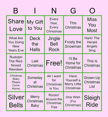 Christmas Song Bingo Card