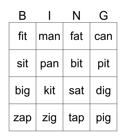 Family Words Bingo Card