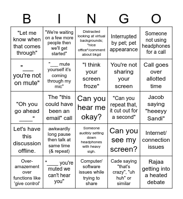 Teams Call Bingo Card