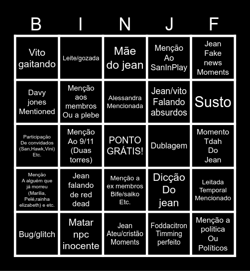 Bingo jogandofoddaci Bingo Card