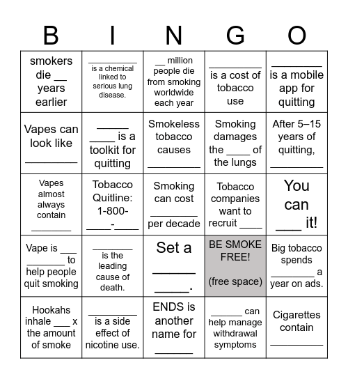 Tar Wars: Fill in the Blank Bingo Card