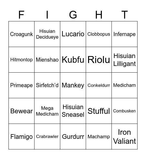 Frosty Majesty Round 2 (Fighting Pokémon Types) Bingo Card