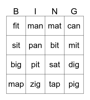 Family Words Bingo Card