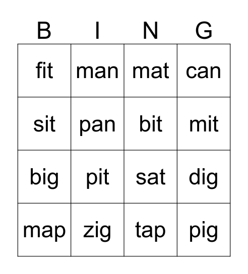 Family Words Bingo Card