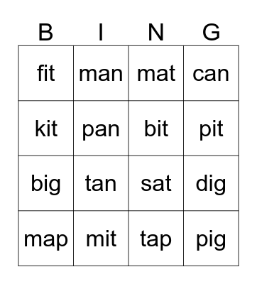 Family Words Bingo Card