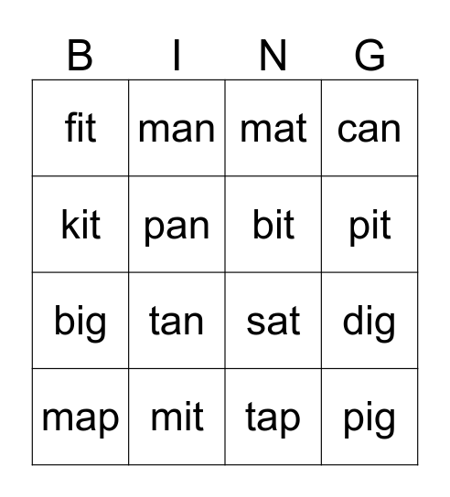 Family Words Bingo Card