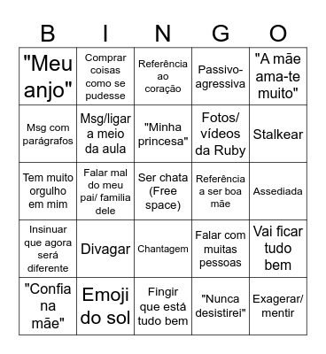 Sara's Inferno Bingo Card