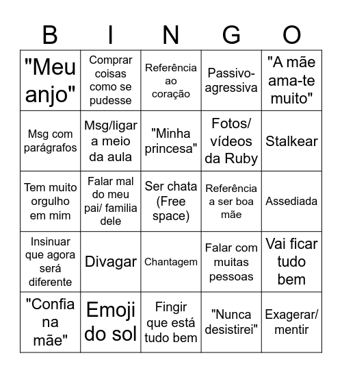 Sara's Inferno Bingo Card