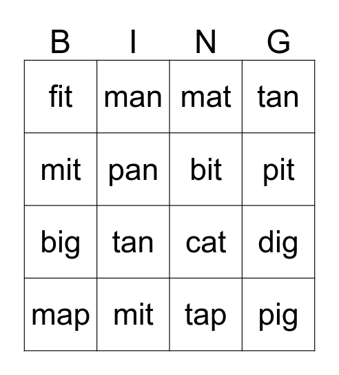 Family Words Bingo Card