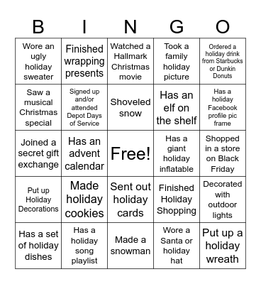 WOC Holiday Bingo Card