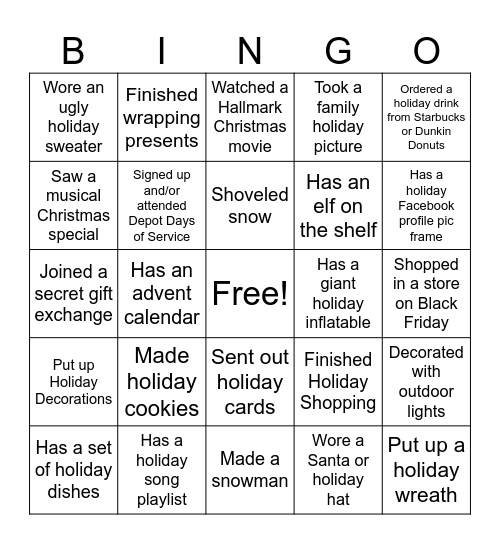 WOC Holiday Bingo Card