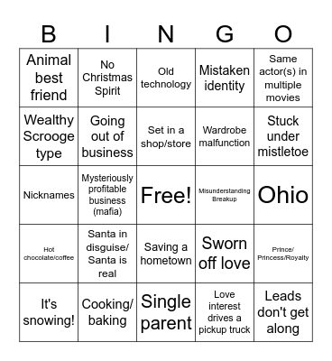 Hallmark Christmas Movie BINGO Card
