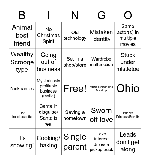 Hallmark Christmas Movie BINGO Card