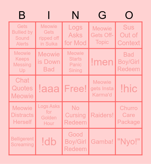 AkuMeowie Streaming Bingo Card