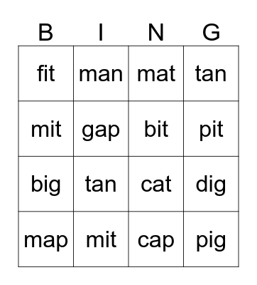 Family Words Bingo Card