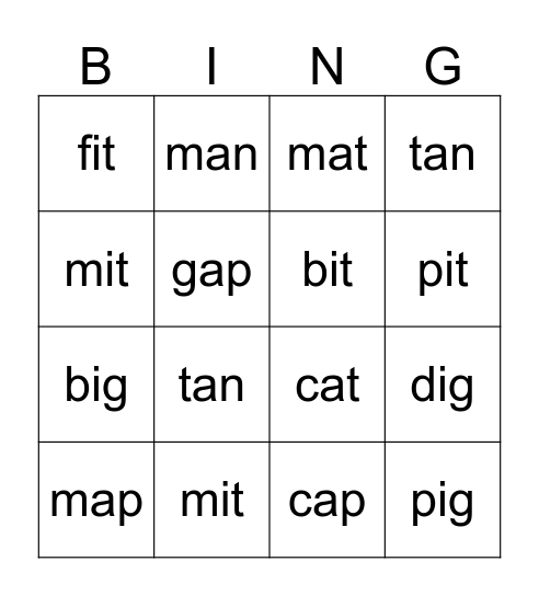 Family Words Bingo Card