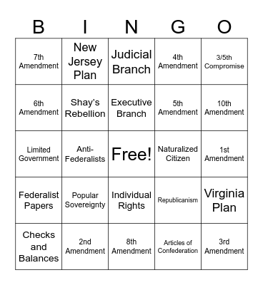 Unit 3 Bingo Card