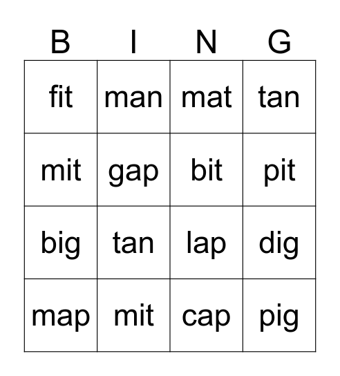 Family Words Bingo Card