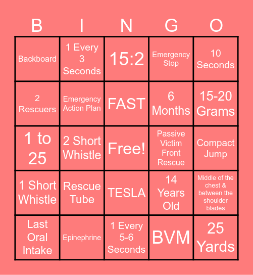 JAquatics Bingo Card