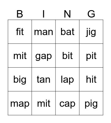 Family Words Bingo Card