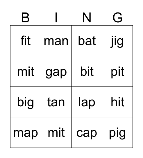 Family Words Bingo Card
