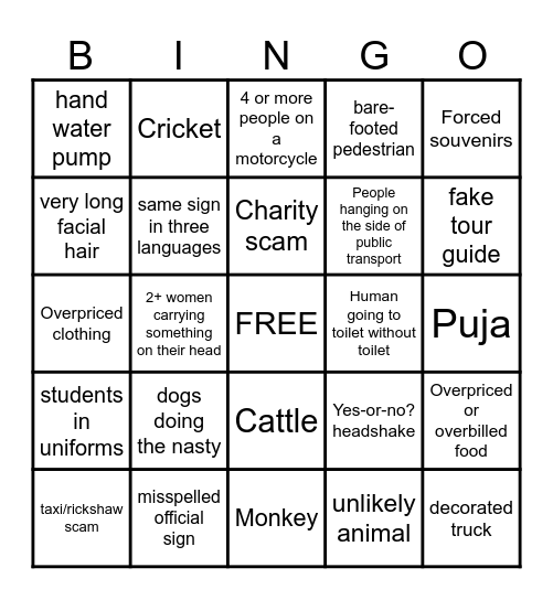 Daily India Bingo Card